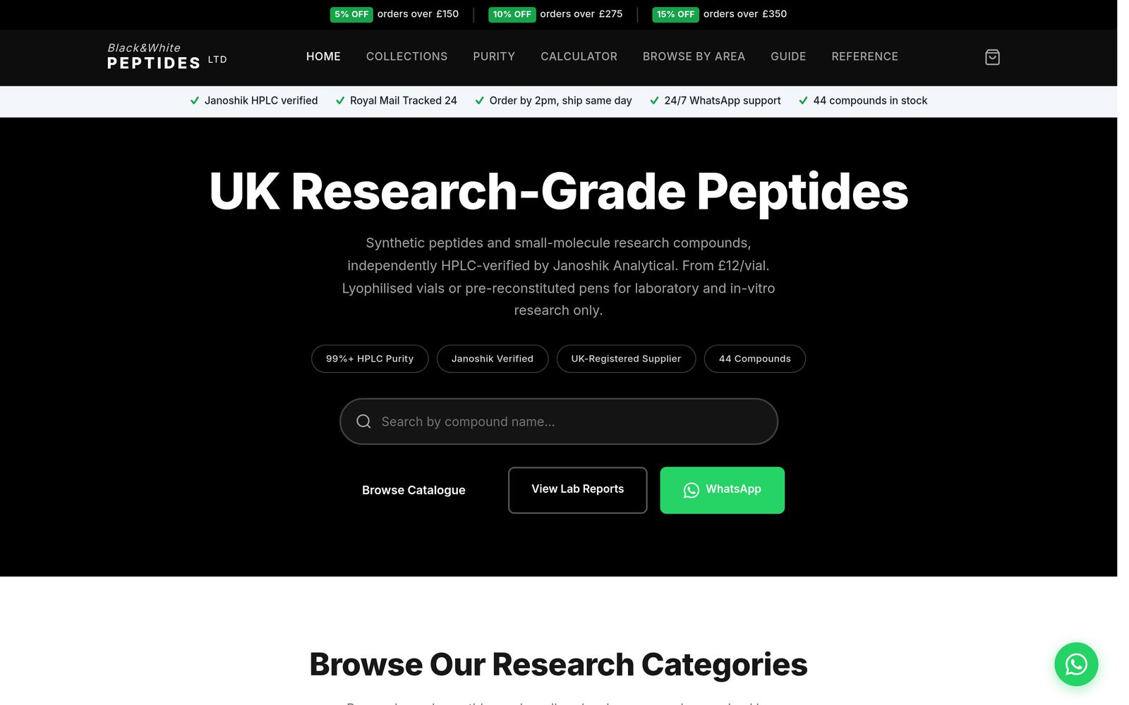 Black & White Peptides website, built by BuiltSmarter