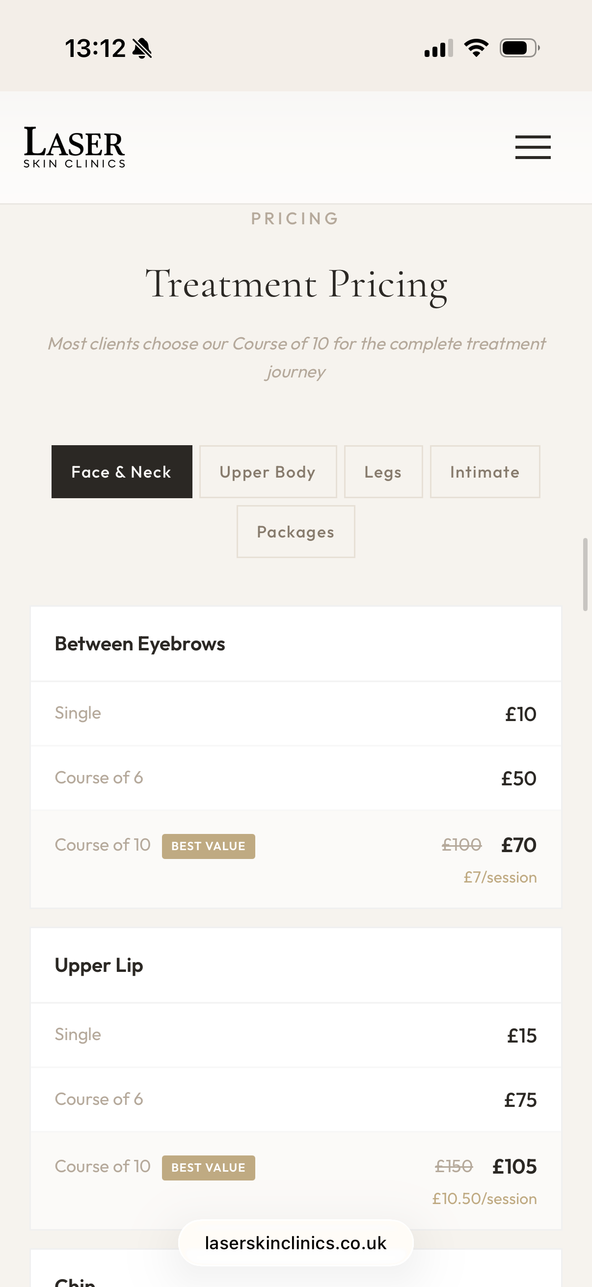 Pricing page on mobile