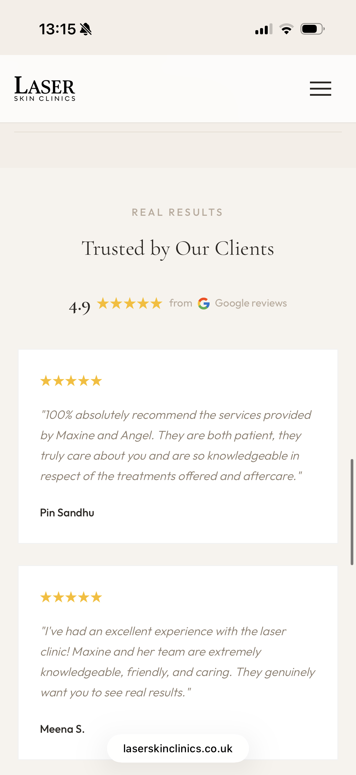 Client reviews on mobile