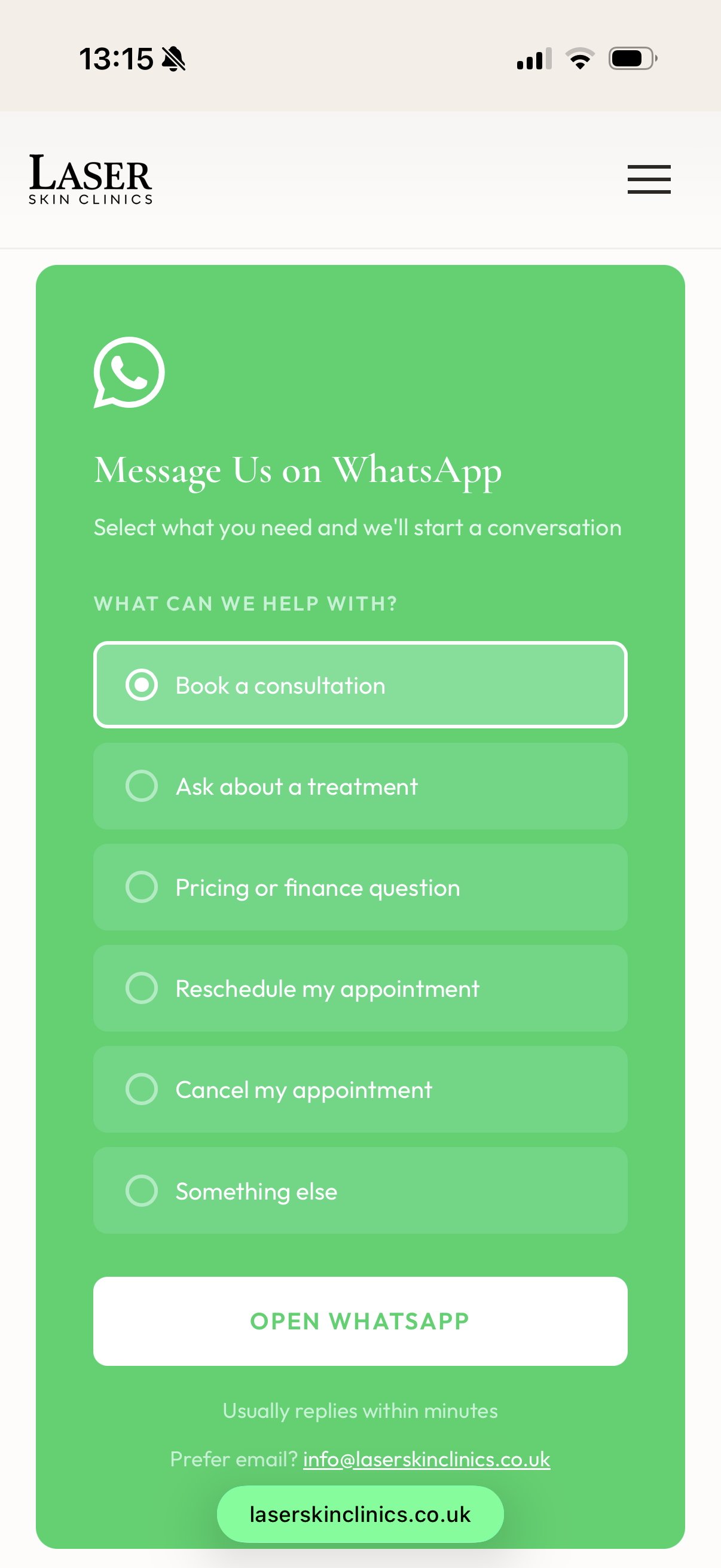 WhatsApp page on mobile